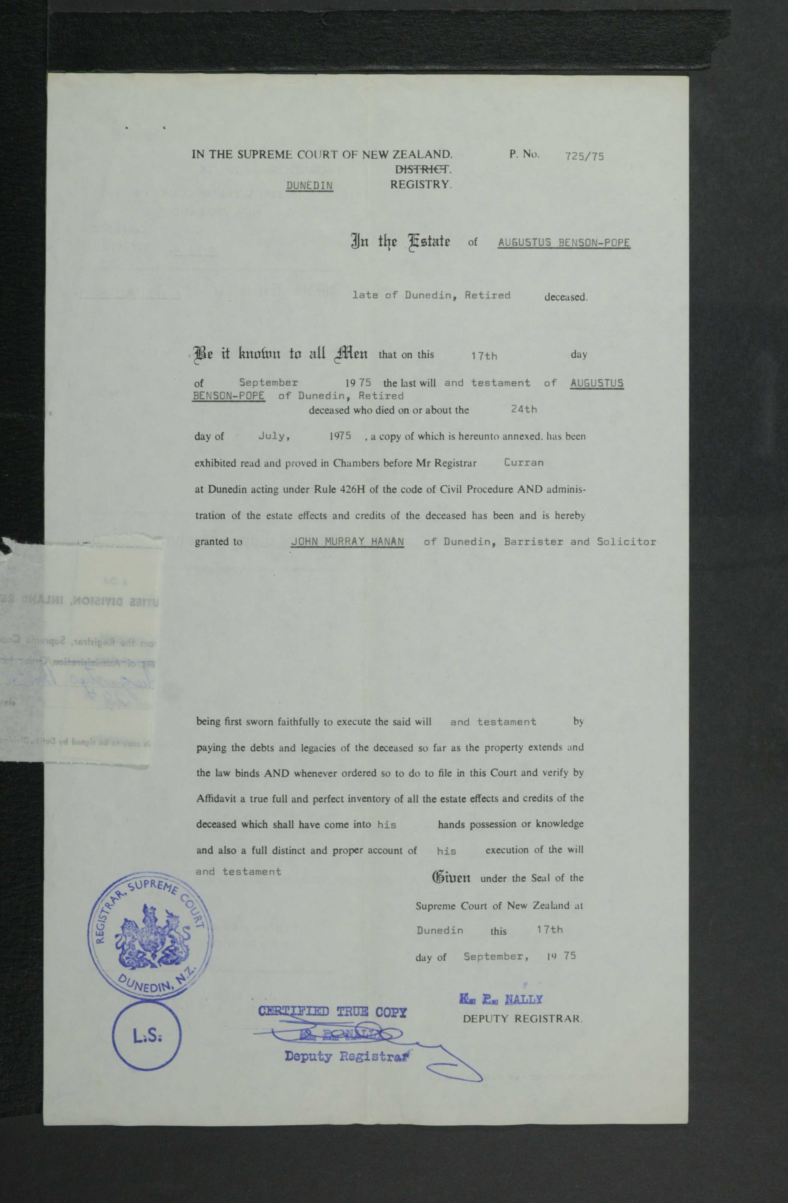 Augustus Benson-Pope’s estate papers, image 11 of 12