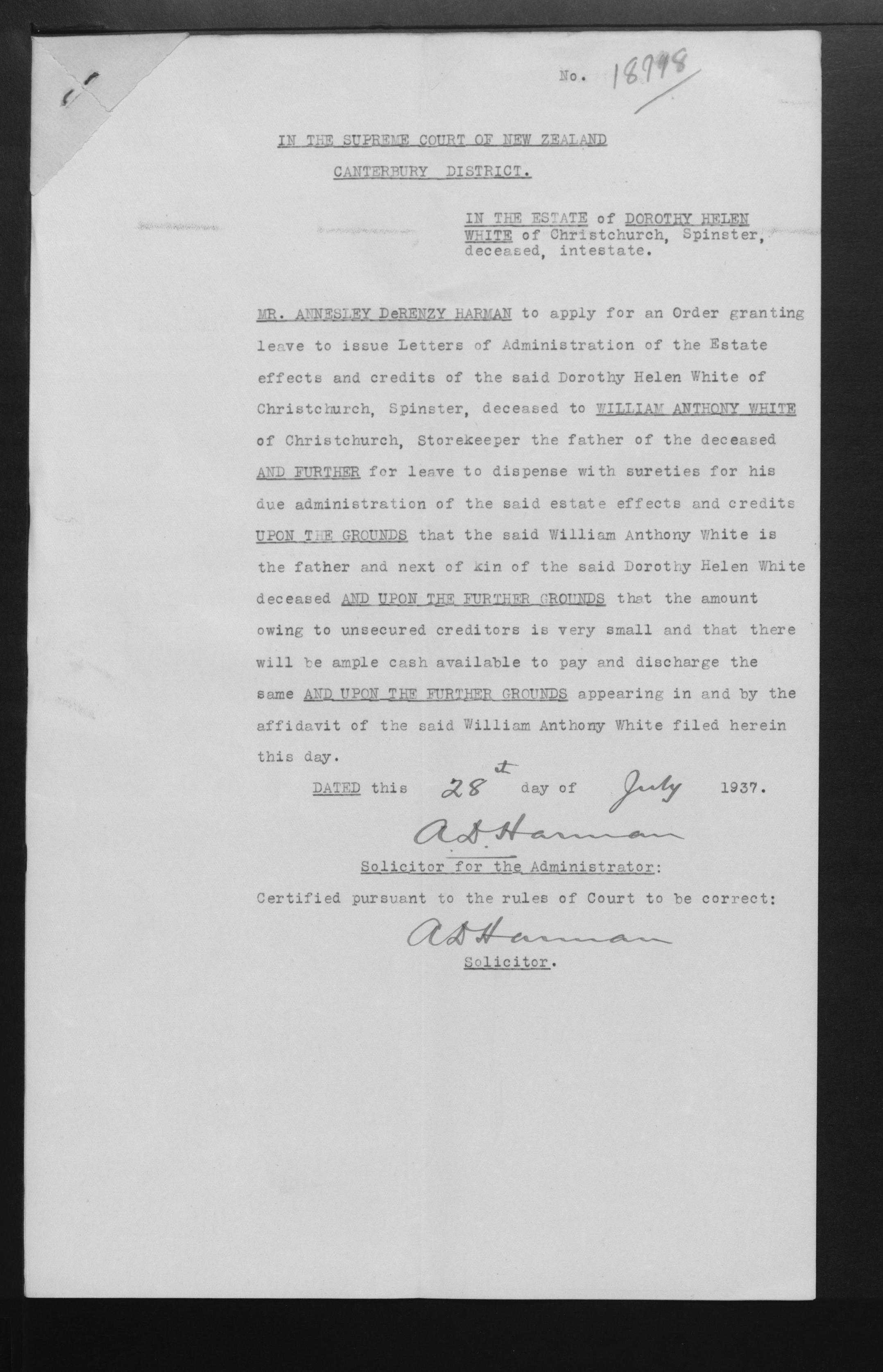 Dorothy Helen White’s estate papers, image 4 of 14
