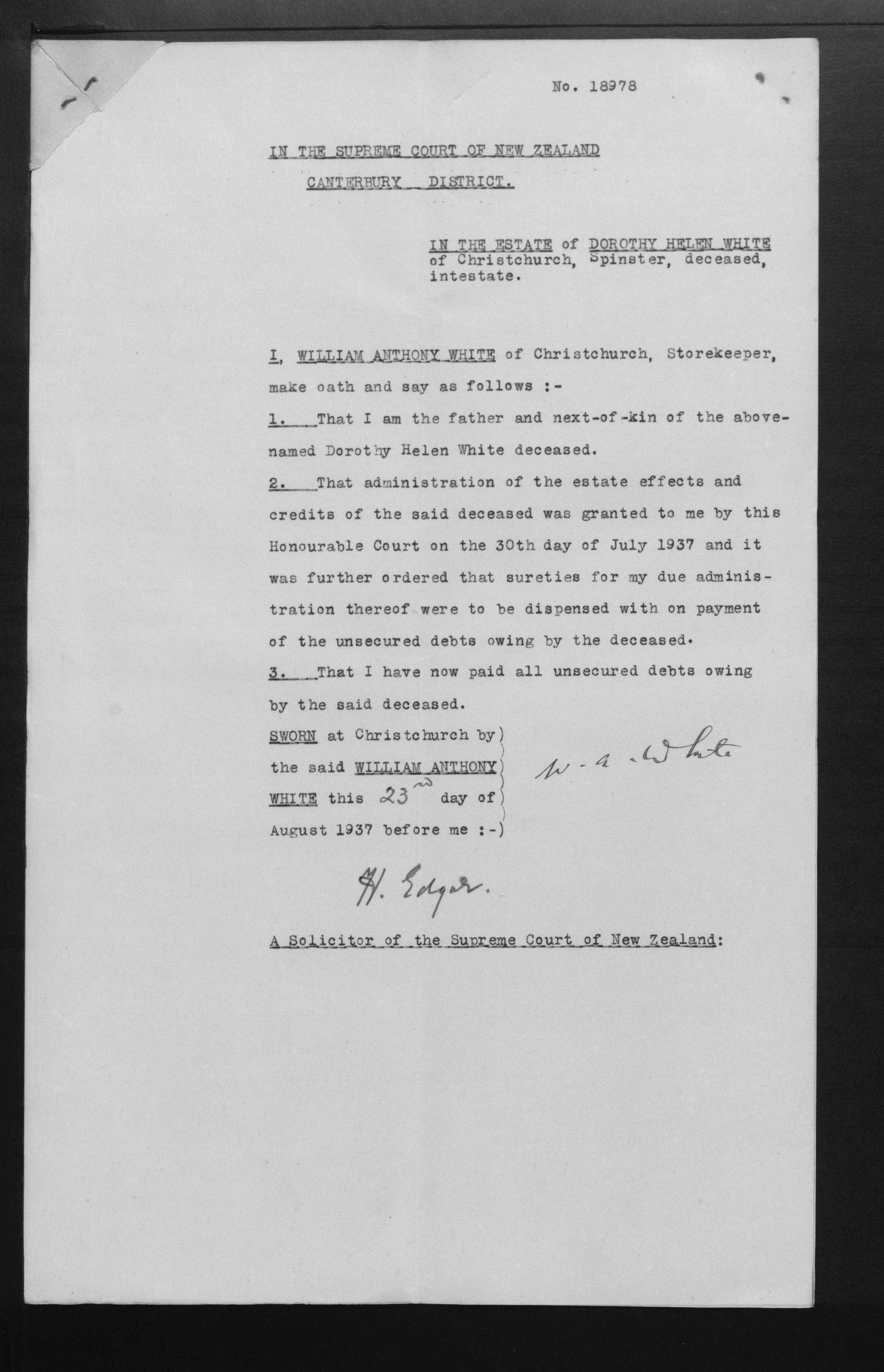 Dorothy Helen White’s estate papers, image 9 of 14