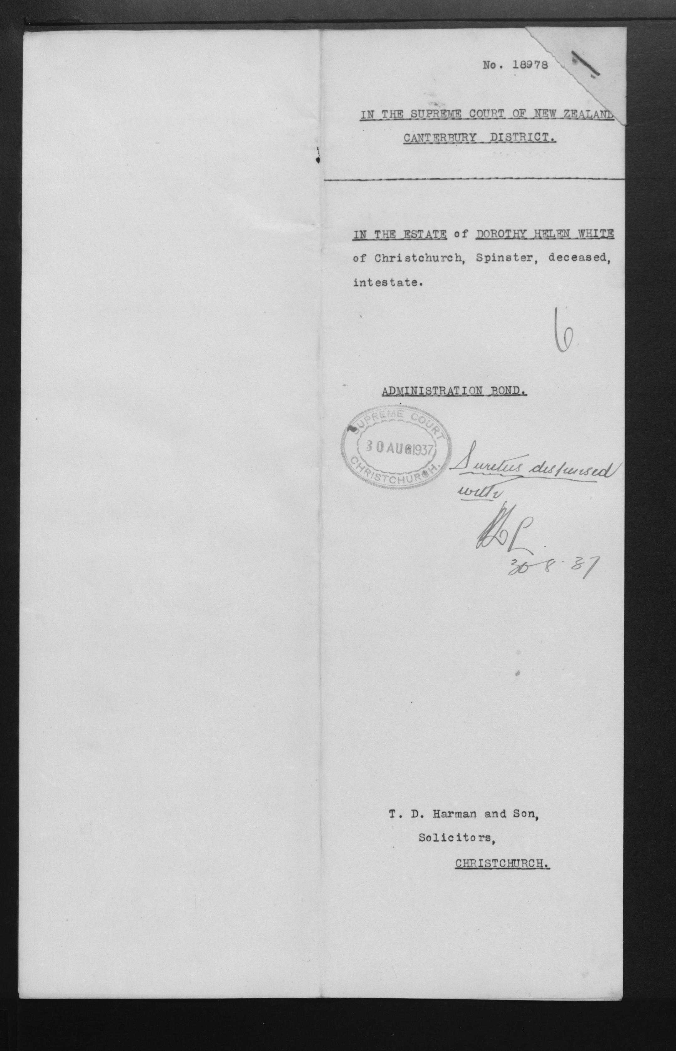 Dorothy Helen White’s estate papers, image 10 of 14