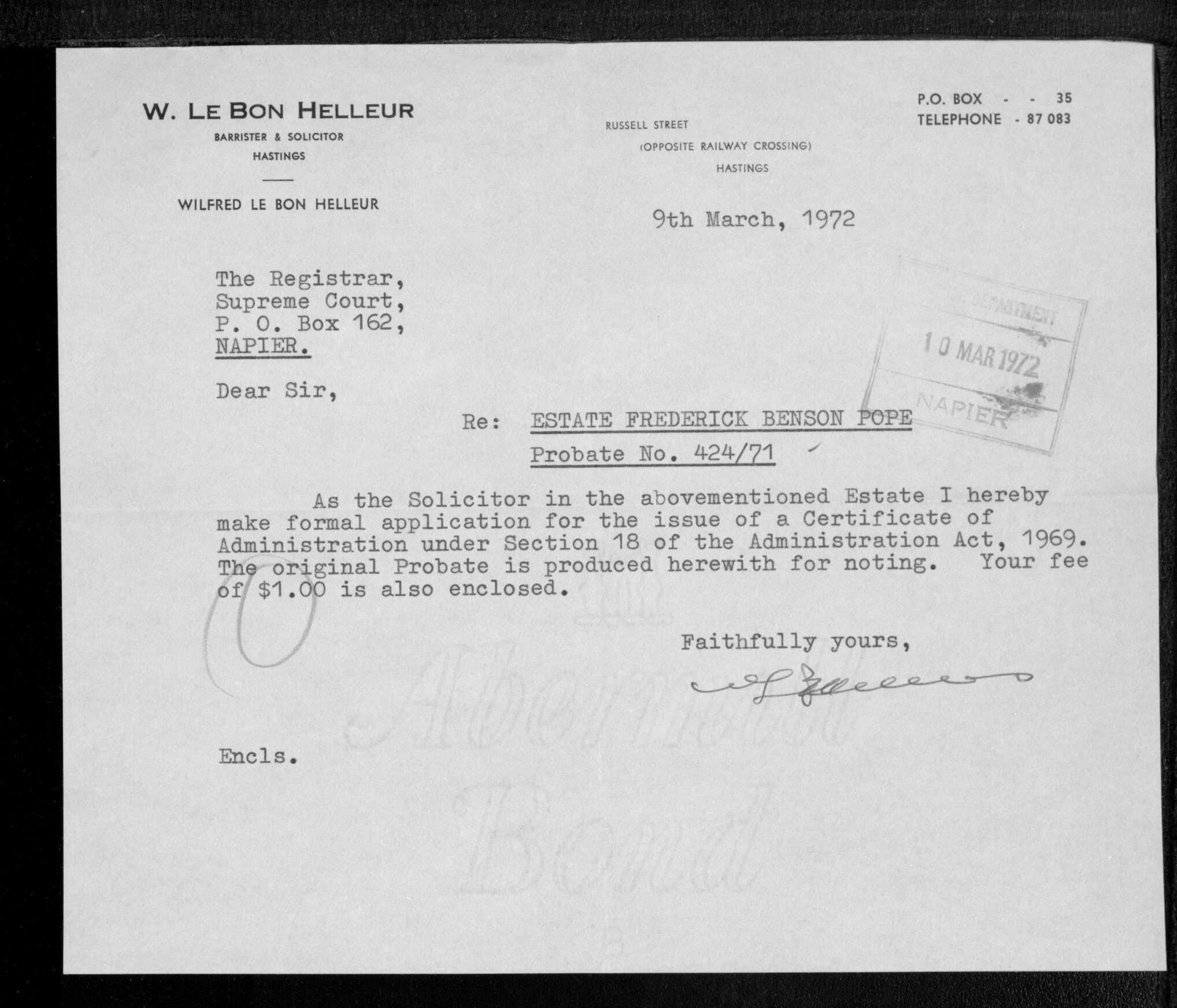 Frederick Benson Pope’s estate papers, image 3 of 8