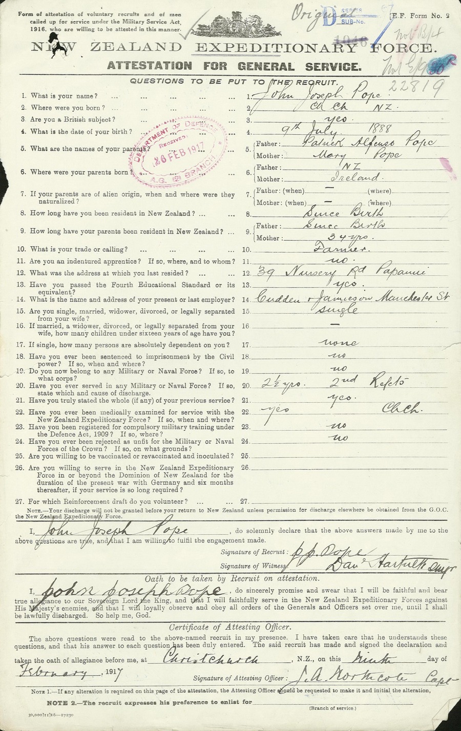 John Joseph Pope military file, image 4 of 25