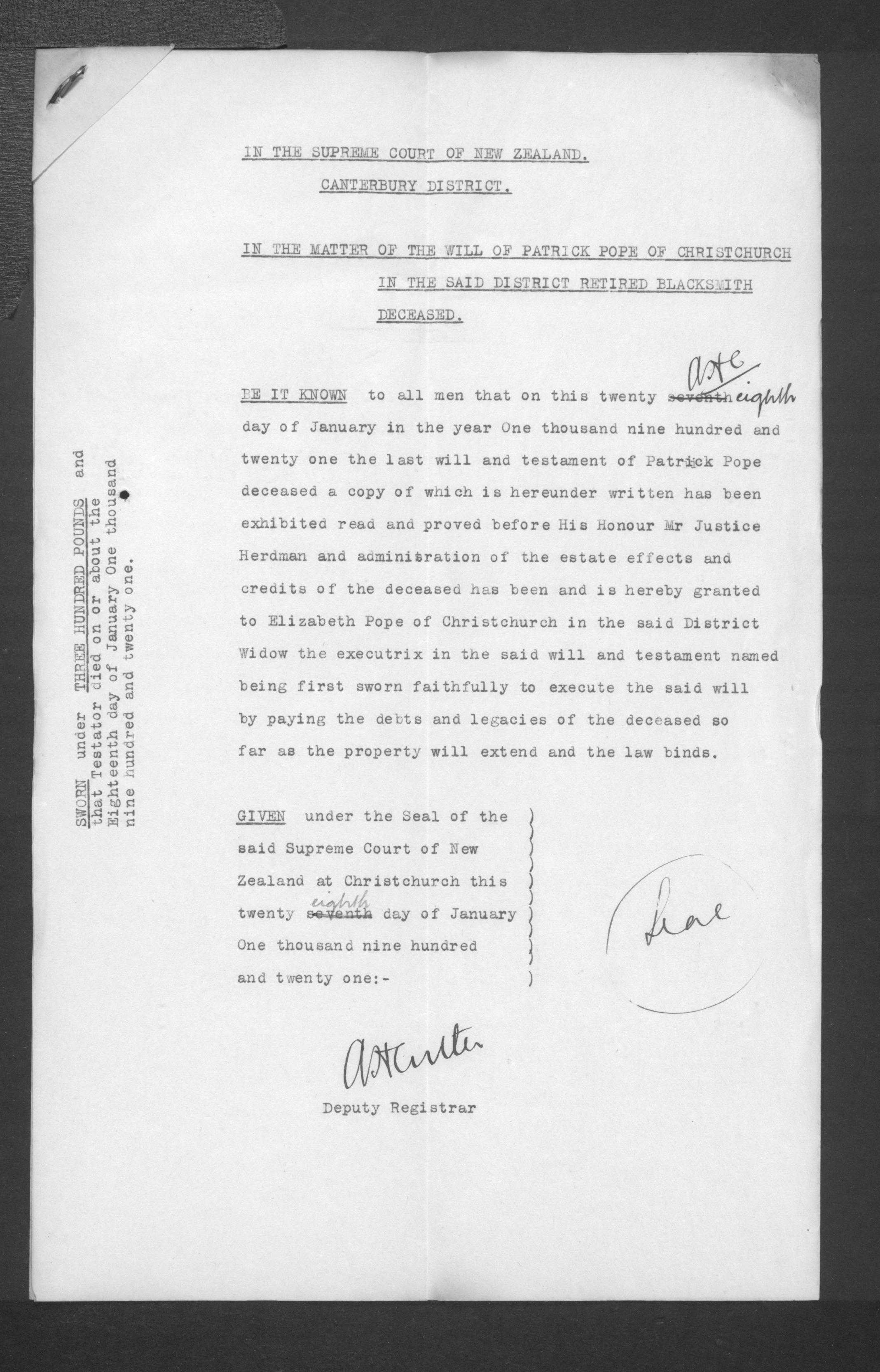 Patrick Pope’s will and estate papers, image 9 of 10