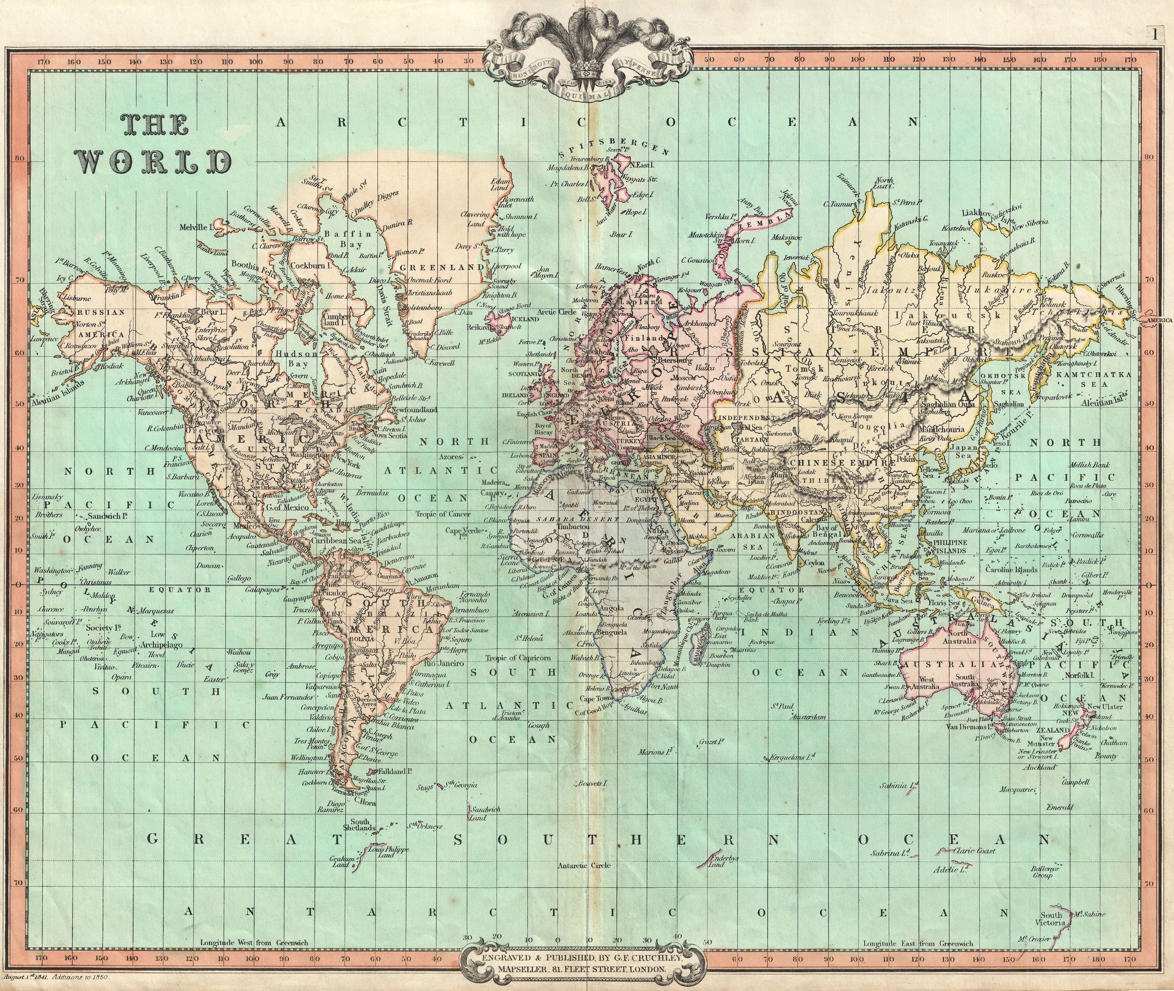 George Cruchley's map of the world published in 1850